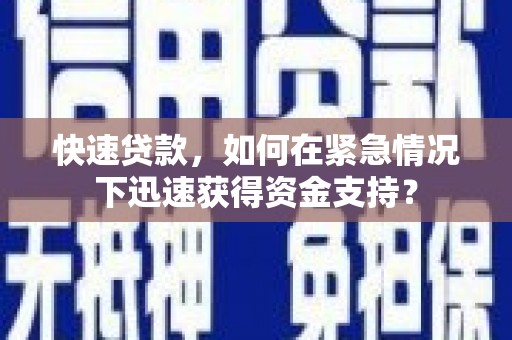 绥滨快速贷款，如何在紧急情况下迅速获得资金支持？